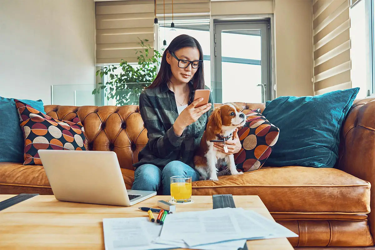 Veterinary care with advanced technology and accessibility Woman using a veterinary app on her phone